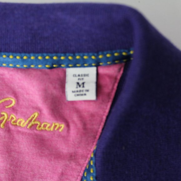 Robert Graham Polo Golf Shirt Mens M Purple Solid abstract flip collar placket - Picture 7 of 10